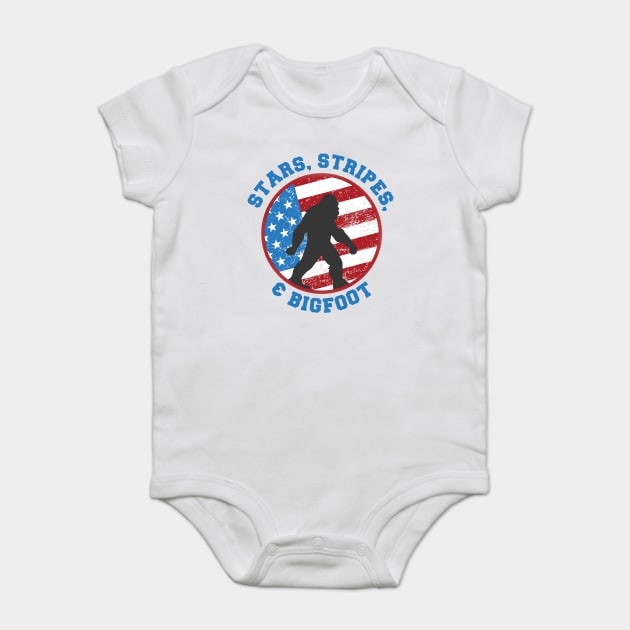 Patriotic Bigfoot- Stars, Stripes & Bigfoot 4th of July Baby Bodysuit by creative